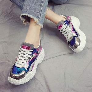 2019 New Spring Sneakers Women Platform Flats Bling Mixed colors Womens Walking Shoes