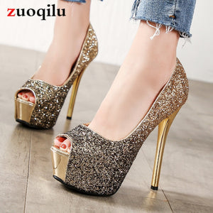 2019 High Heels Women Shoes Gold Silver Color