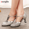 2019 Gold Silver Wedding Shoes T-Strap High Heels Women Shoes